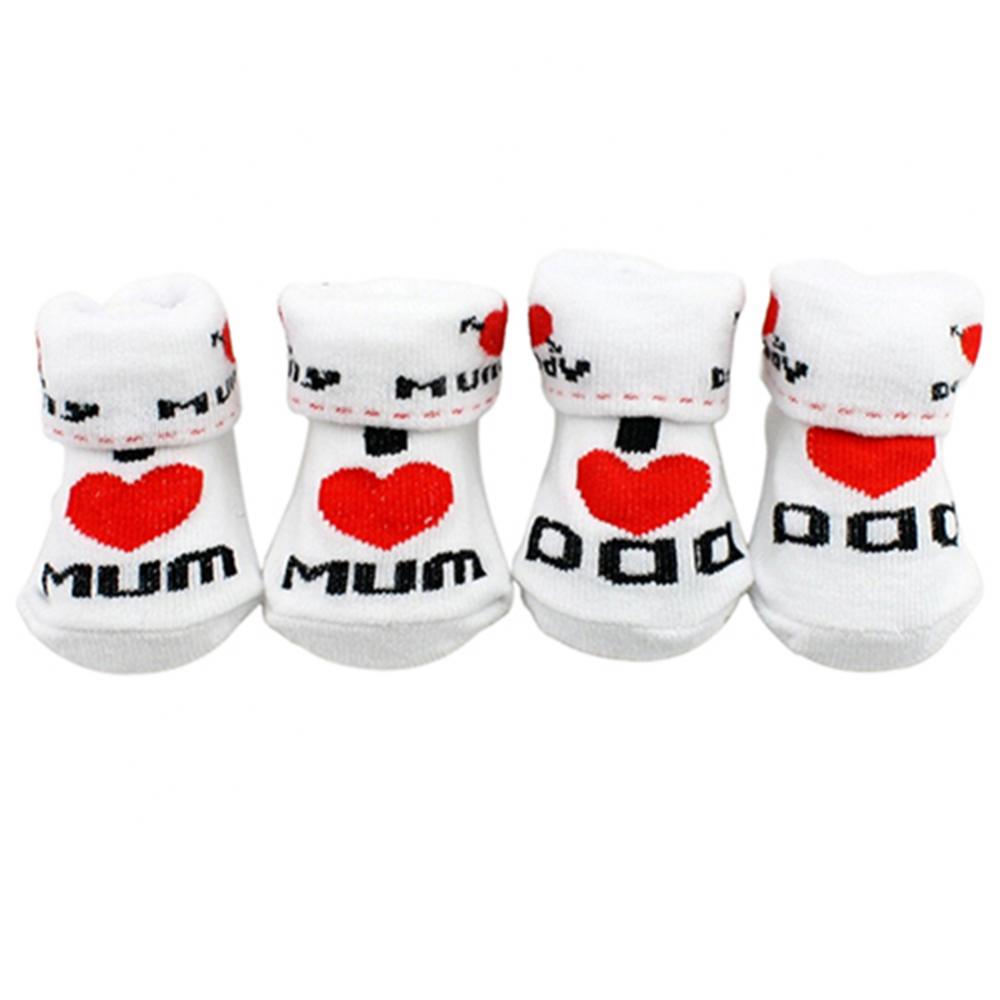 Cute Baby Cotton Socks White I Love Mum/Dad 0-6 Months Newborn Infant Boys Girls Leg Warmers Kids Clothing - Amazhona 