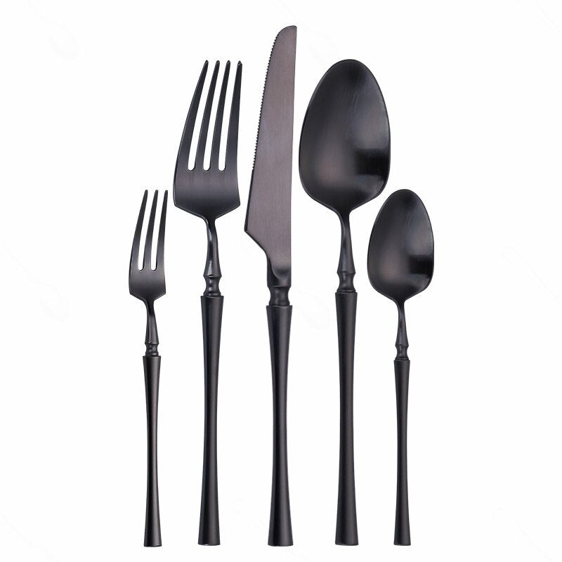 Matte Cutlery Set Gold Forks Spoons Knives Cutlery Set Stainless Steel Gold Steel Cutlery Set Silverware Set with Cake Fork - Amazhona 