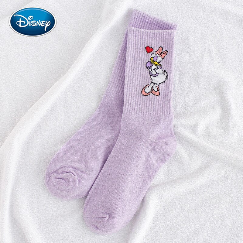 Disney Korea cartoon sweet and cute solid color Mickey Minnie Dais Donald Duck cotton sweat-absorbent tube socks sports socks - Amazhona 