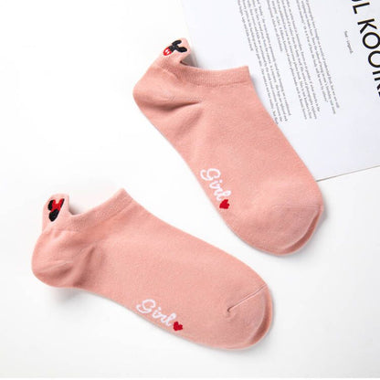 Disney 1pair women Boat socks Mickey cute cartoon Japanese Korean sweet cotton socks spring and summer wild short tube socks - Amazhona 