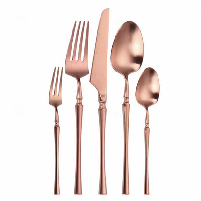 Matte Cutlery Set Gold Forks Spoons Knives Cutlery Set Stainless Steel Gold Steel Cutlery Set Silverware Set with Cake Fork - Amazhona 