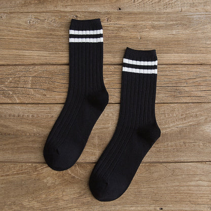 Japanese Loose Socks High School Girls Harajuku Socks Solid Colors Needles Knitting Striped Cotton Socks Women yellow blue black - Amazhona 