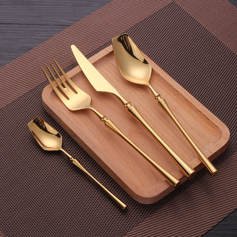 Cutlery Set Matte Gold Cutlery Set Stainless Steel Dinnerwar Steel Gold Forks Spoons Knives Steel Cutlery Set Silverware Set - Amazhona 