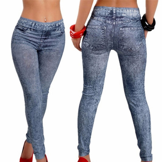 Women Leggings Denim Jeans Pants With Pocket Slim Leggings Women Fitness Blue Black Leggins - Amazhona 