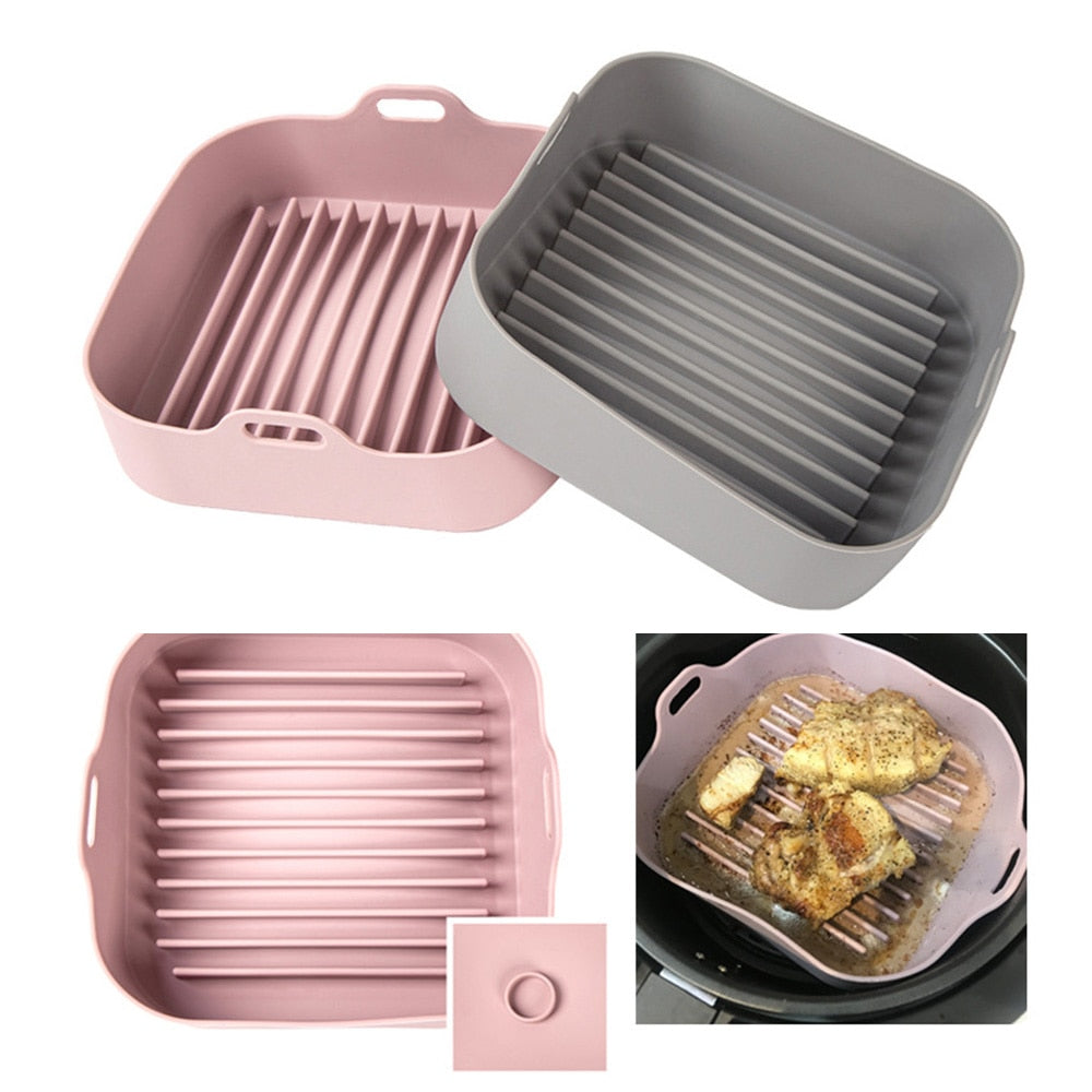 Multifunctional Air Fryers Oven Accessories AirFryer Silicone Pot Bread Fried Chicken Pizza Basket Baking Tray FDA Baking Dishes - Amazhona 