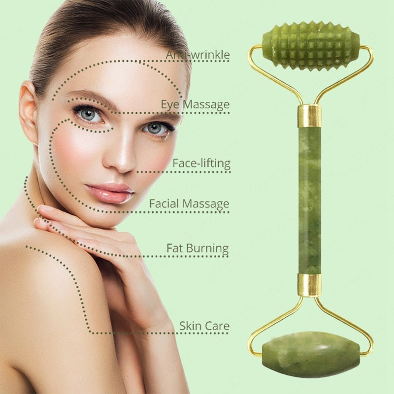 Natural Face Massager Gua Sha Jade Roller Face Massage Tool Set Face For Massager Guasha Facial Neck Skin Beauty Care Set - Amazhona 