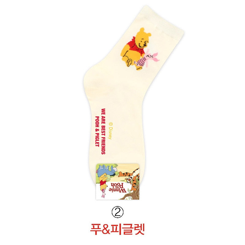 Disney Casual Ladies Socks Cartoon Minnie Mickey Donald Duck Pattern Socks Winnie The Bear In The Tube Cotton Socks - Amazhona 