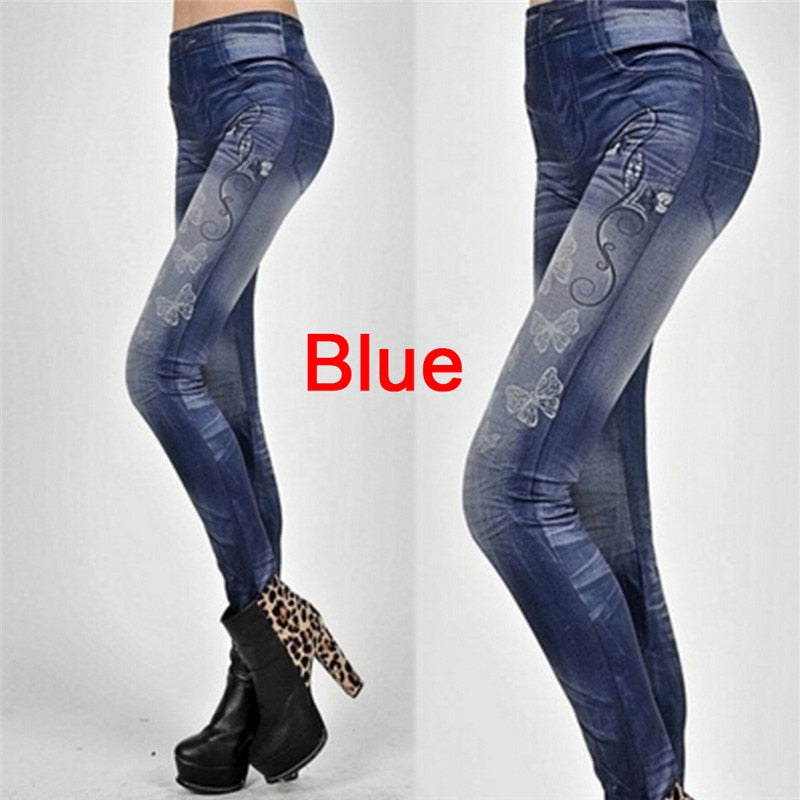 Women Leggings Denim Jeans Pants With Pocket Slim Leggings Women Fitness Blue Black Leggins - Amazhona 