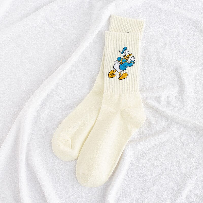 Disney Korea cartoon sweet and cute solid color Mickey Minnie Dais Donald Duck cotton sweat-absorbent tube socks sports socks - Amazhona 