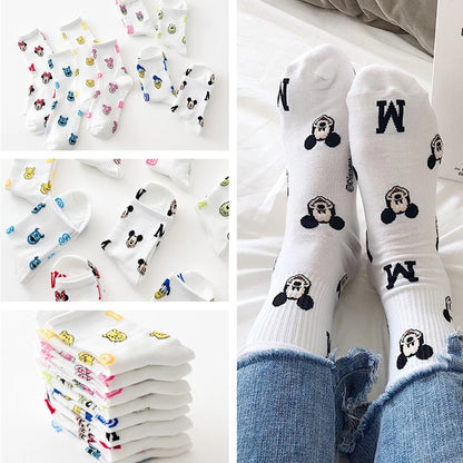 Disney Casual Cute women Scoks ckey Duck ladies Socks Cotton happy Funny street adult Middle tube sockCartoon animal Mi - Amazhona 