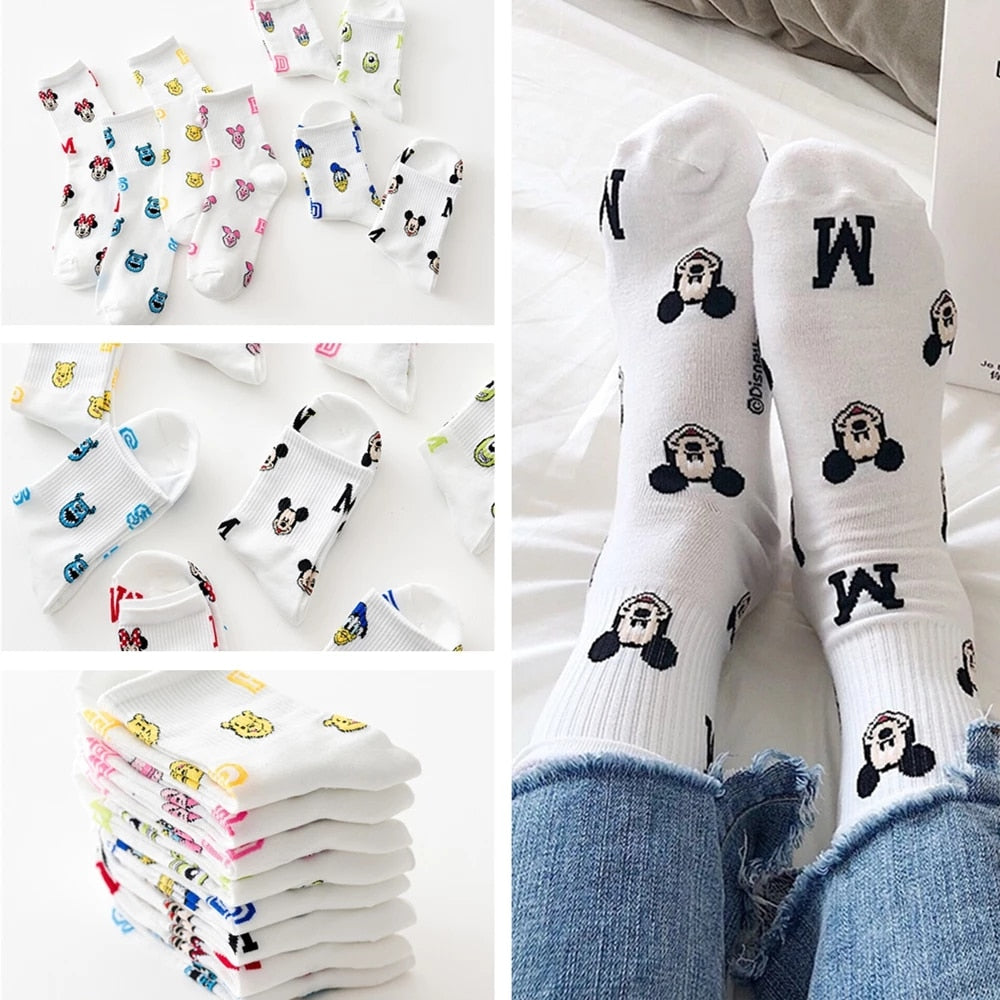 Disney Casual Cute women Scoks Cartoon animal Mickey Duck ladies Socks Cotton happy Funny street adult Middle tube sock - Amazhona 