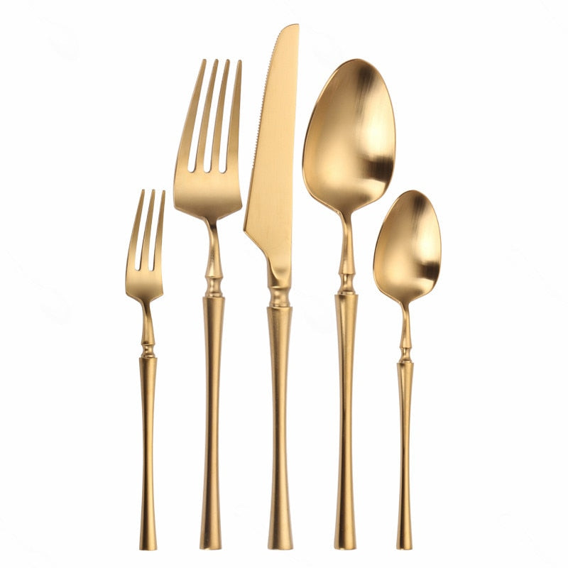 Matte Cutlery Set Gold Forks Spoons Knives Cutlery Set Stainless Steel Gold Steel Cutlery Set Silverware Set with Cake Fork - Amazhona 