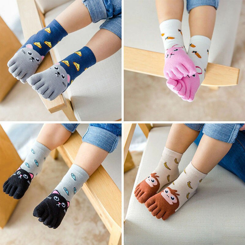 Toddler Kids Baby Girls Boys Winter Cotton Socks Animal Cartoon Five Fingers Sock Hosiery Toe Socks - Amazhona 