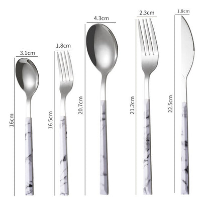 Stainless Steel Cutlery Set Western Portable Spoon Fork Knife Teaspoon Marble Handle Dinnerware Tableware Kitchen Utensils - Amazhona 