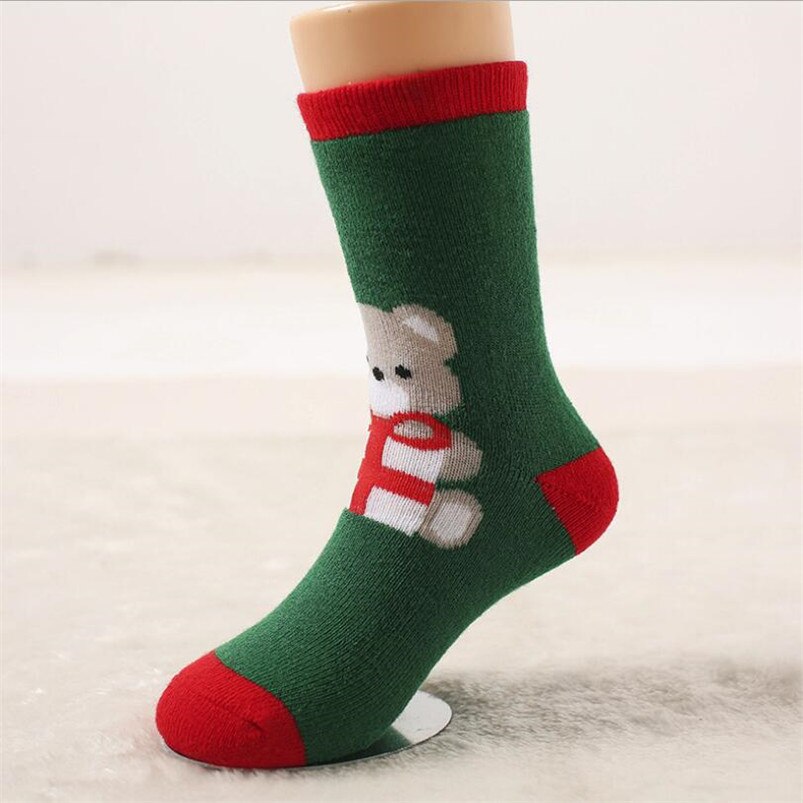 Cartoon elk/Santa/snowflake/bear stripe design girls socks Christmas knee high long socks for boys sports socks winter Xmas gift - Amazhona 