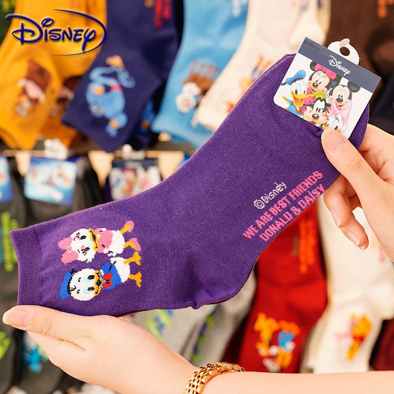 Disney Casual Ladies Socks Cartoon Minnie Mickey Donald Duck Pattern Socks Winnie The Bear In The Tube Cotton Socks - Amazhona 