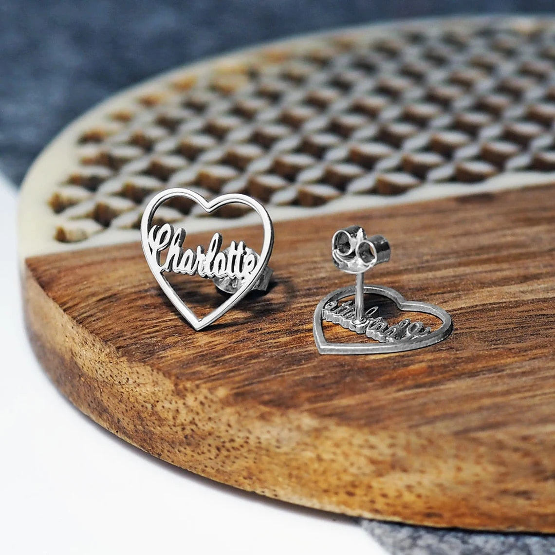 Heart Name Earrings for women Personalized Circle Name Earrings Stud Name Earrings  Unique Gift For Her - Amazhona 