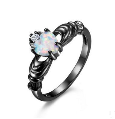 Heart Opal Crown Gun Black Ring - Amazhona 