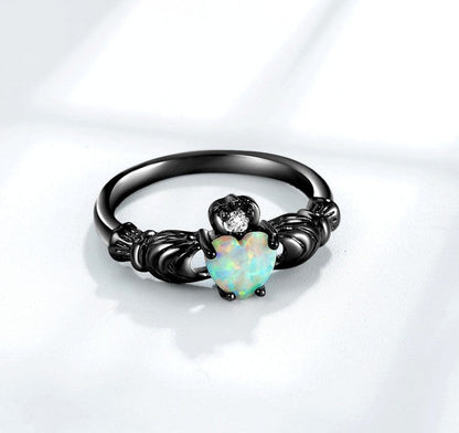 Heart Opal Crown Gun Black Ring - Amazhona 