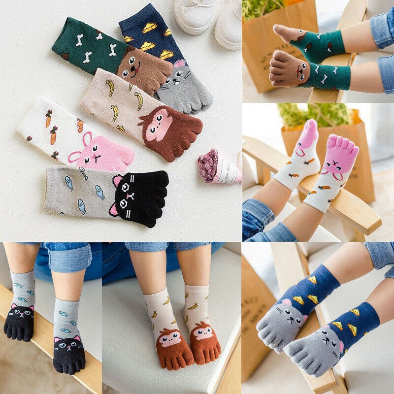 Toddler Kids Baby Girls Boys Winter Cotton Socks Animal Cartoon Five Fingers Sock Hosiery Toe Socks - Amazhona 