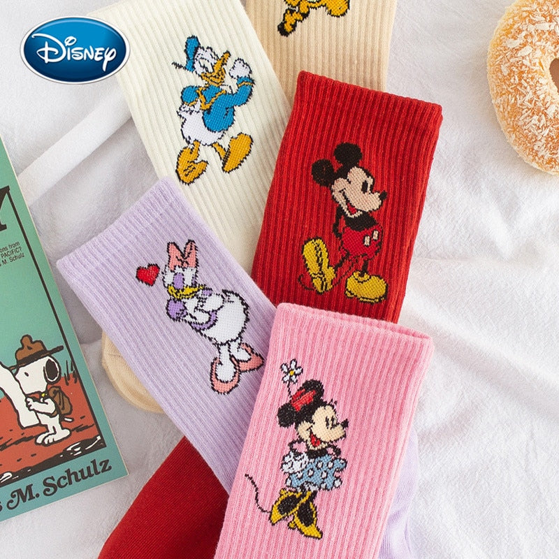 Disney Korea cartoon sweet and cute solid color Mickey Minnie Dais Donald Duck cotton sweat-absorbent tube socks sports socks - Amazhona 