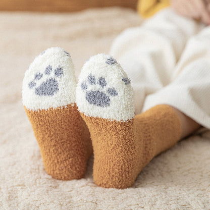 Winter Socks Women Thick Coral fleece Warm Socks Animal Cat Paw Cute Socks Girls Soft Floor Socks - Amazhona 