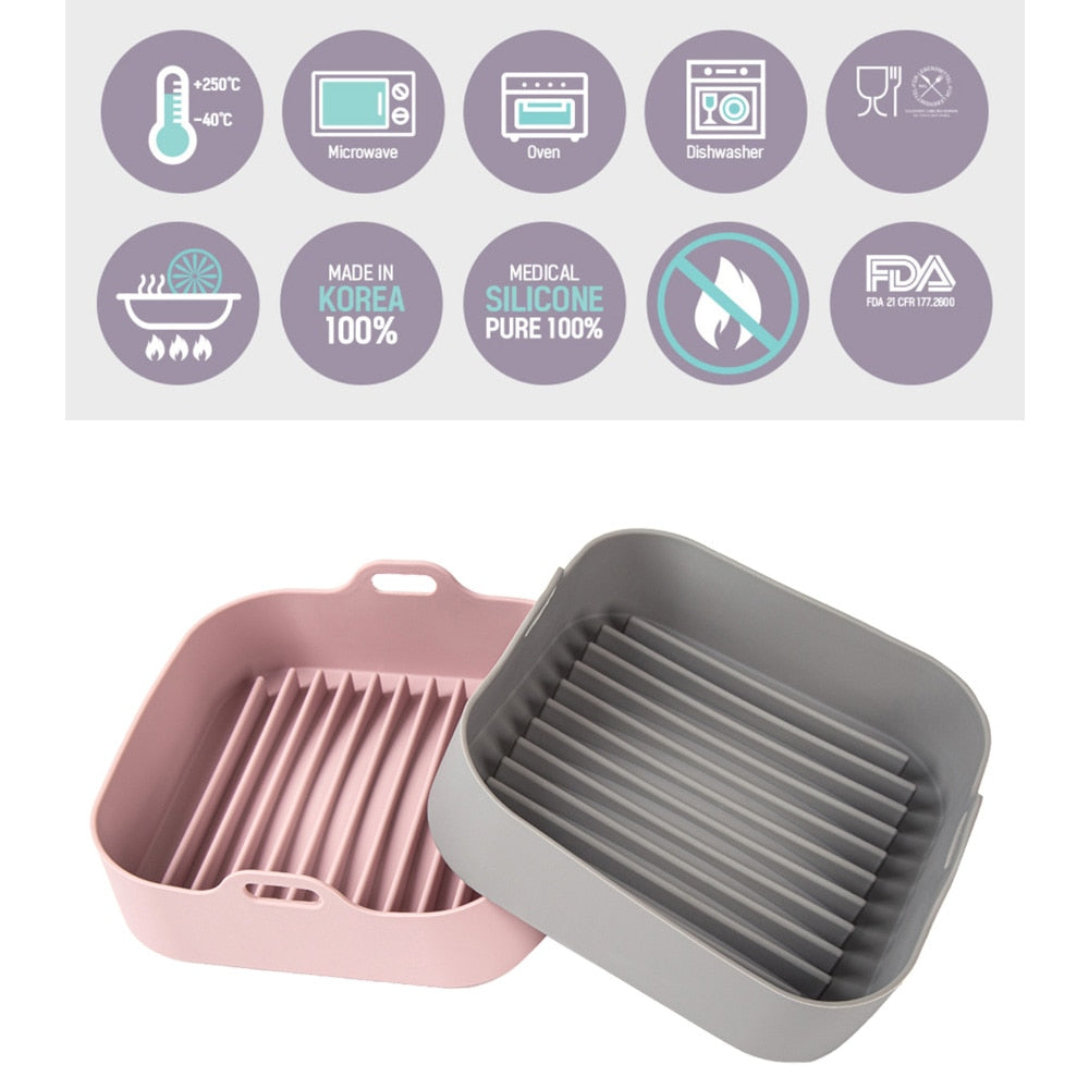 Multifunctional Air Fryers Oven Accessories AirFryer Silicone Pot Bread Fried Chicken Pizza Basket Baking Tray FDA Baking Dishes - Amazhona 