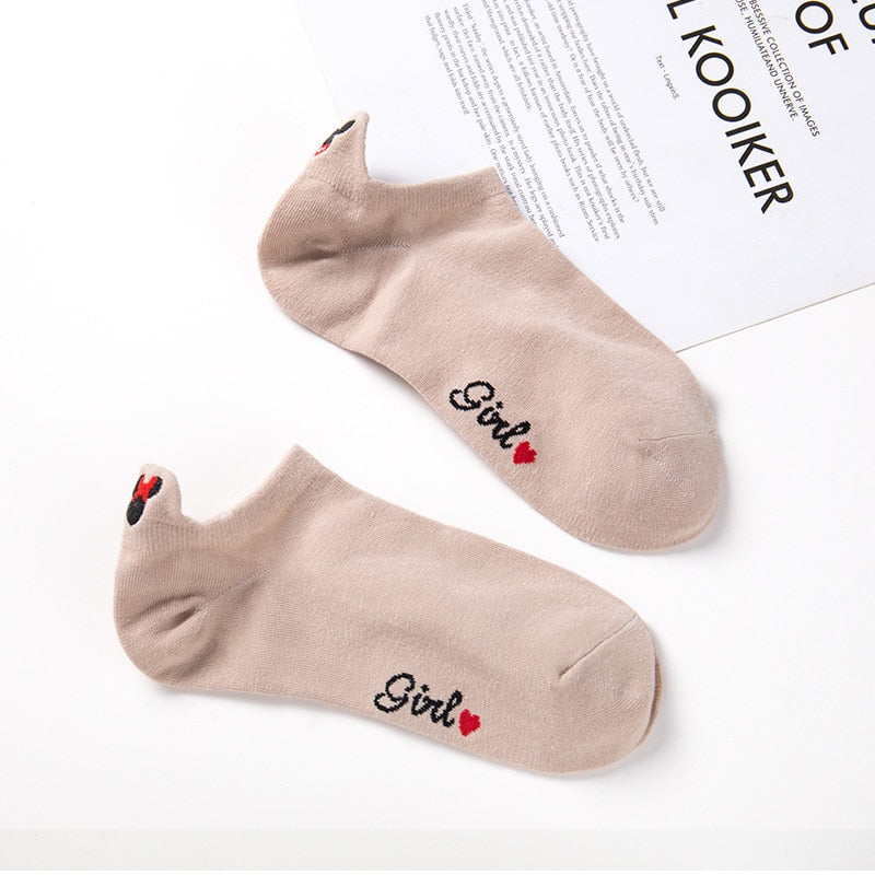 Disney Girl Socks Mickey head embroidered socks Cattoon Minnie girl socks cotton summer thin cotton women socks - Amazhona 