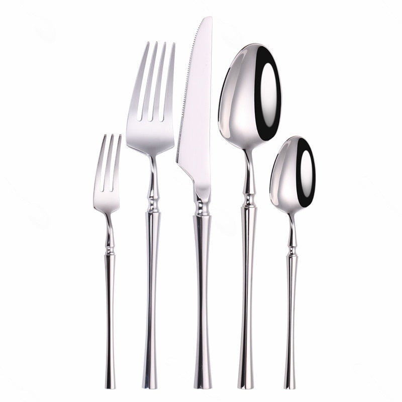 Matte Cutlery Set Gold Forks Spoons Knives Cutlery Set Stainless Steel Gold Steel Cutlery Set Silverware Set with Cake Fork - Amazhona 