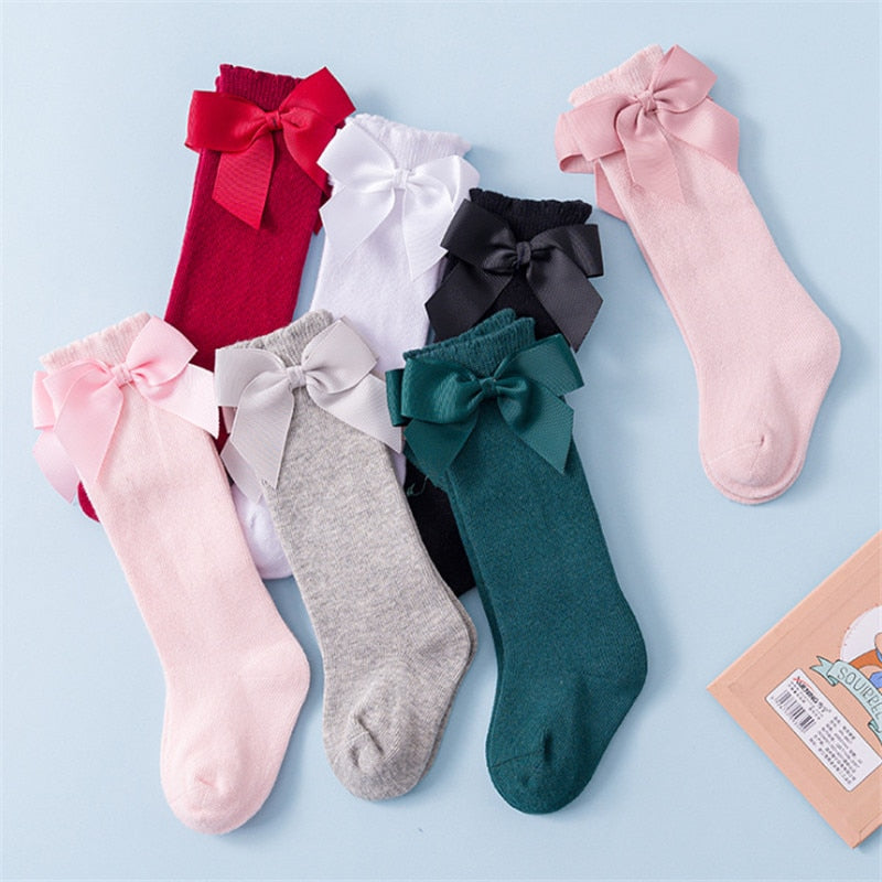 Autumn and Winter Baby Socks Knee High Cotton Spanish Style Big Bow Floor Socks Kids Socks For Boys Girls 0-3 years - Amazhona 