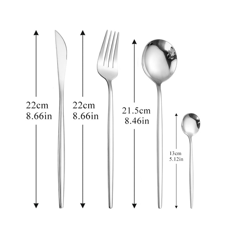 Black Silver Fork Spoon Knife Stainless Steel Cutlery Set Silverware Tableware Chopsticks Dinnerware IceTea Spoon Flatware Set - Amazhona 