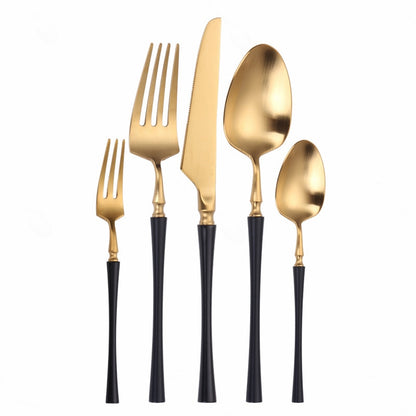 Matte Cutlery Set Gold Forks Spoons Knives Cutlery Set Stainless Steel Gold Steel Cutlery Set Silverware Set with Cake Fork - Amazhona 