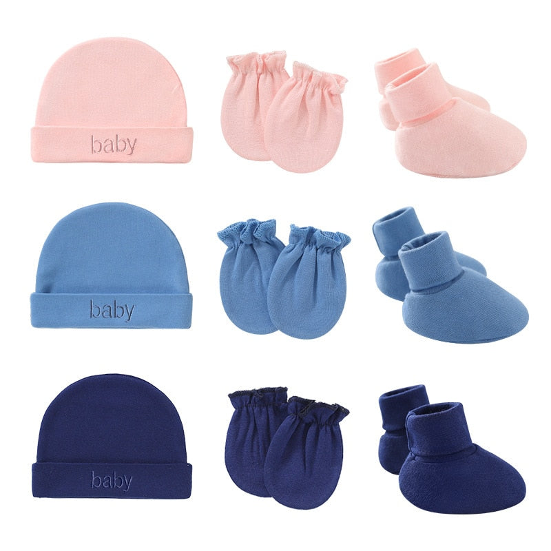 3pcs Winter Baby Hat Gloves Socks Set Boy Girl Warm Cotton Kids Beanies Stuff Children Accessories Newborn Bonnet Babies Caps - Amazhona 