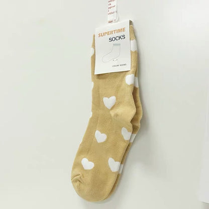 New Women Socks Cute Love With Heart Cotton Harajuku Vintage Happy Female Dots Heart Socks Calzini Primavera Socks Woman - Amazhona 