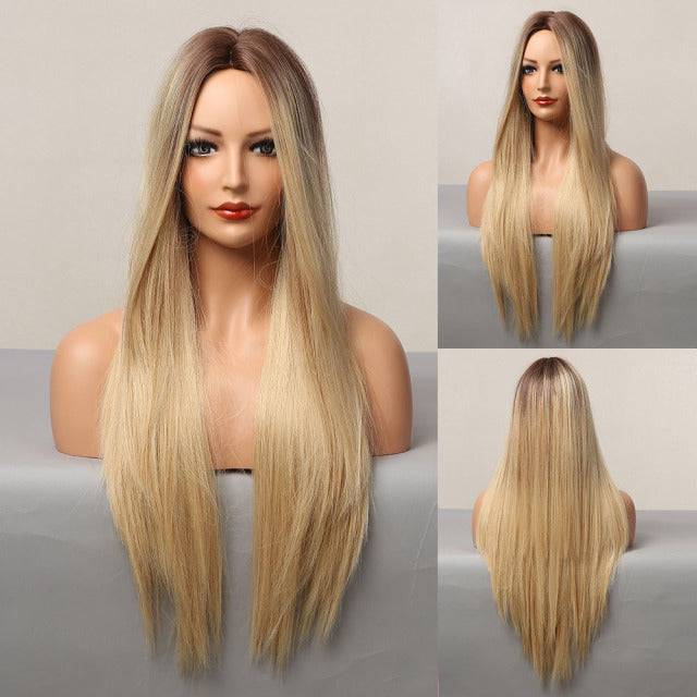 High Temperature Silk Rose Net Mechanism Head Cover Wig Straight Hair - Amazhona 