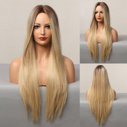 High Temperature Silk Rose Net Mechanism Head Cover Wig Straight Hair - Amazhona 