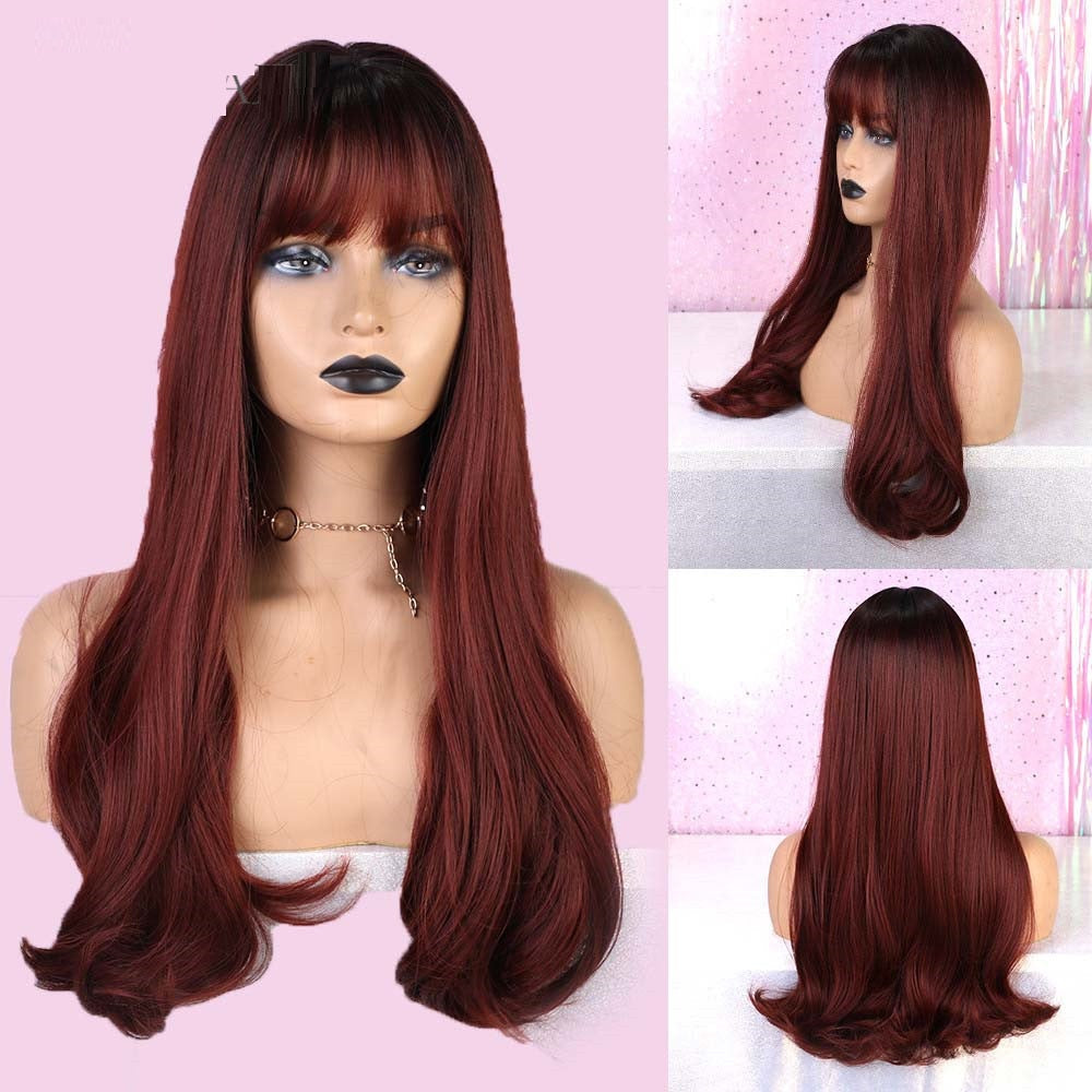 High Temperature Silk Rose Net Mechanism Head Cover Wig Straight Hair - Amazhona 