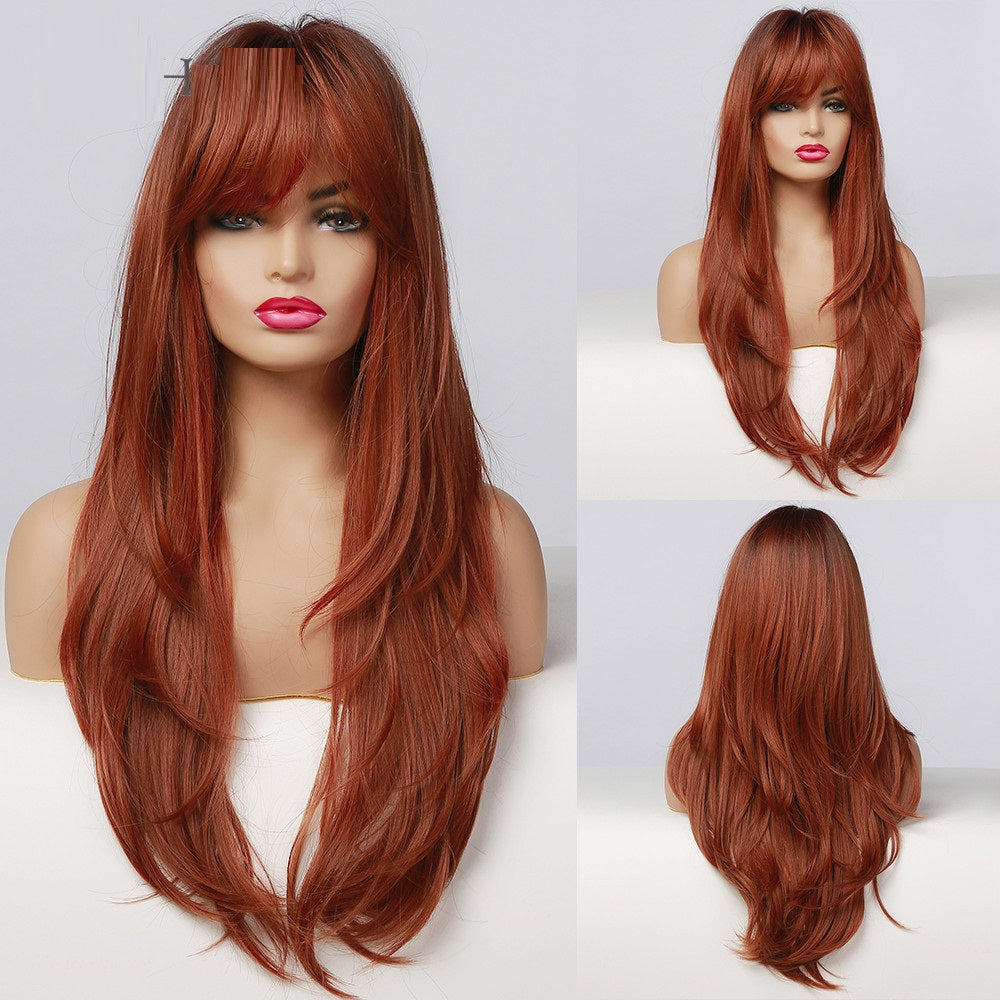 High Temperature Silk Rose Net Mechanism Head Cover Wig Straight Hair - Amazhona 