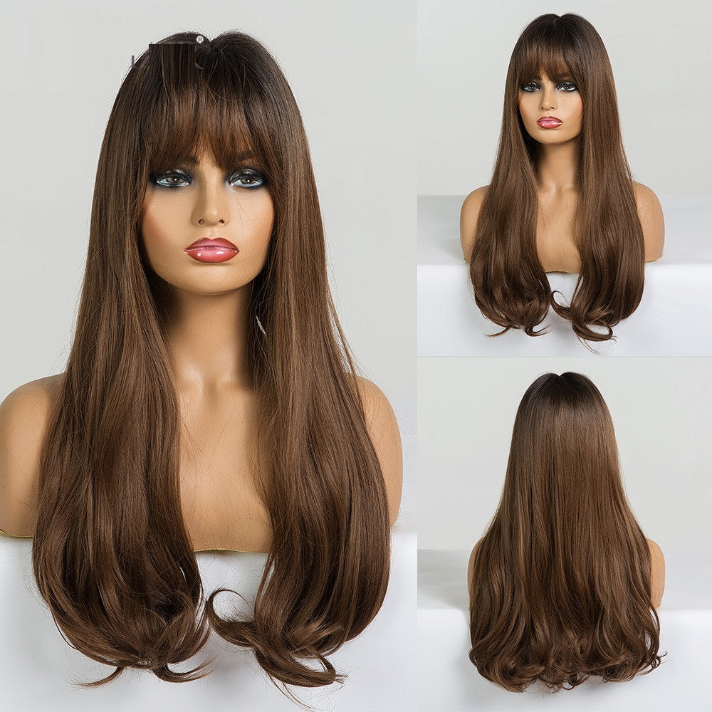 High Temperature Silk Rose Net Mechanism Head Cover Wig Straight Hair - Amazhona 