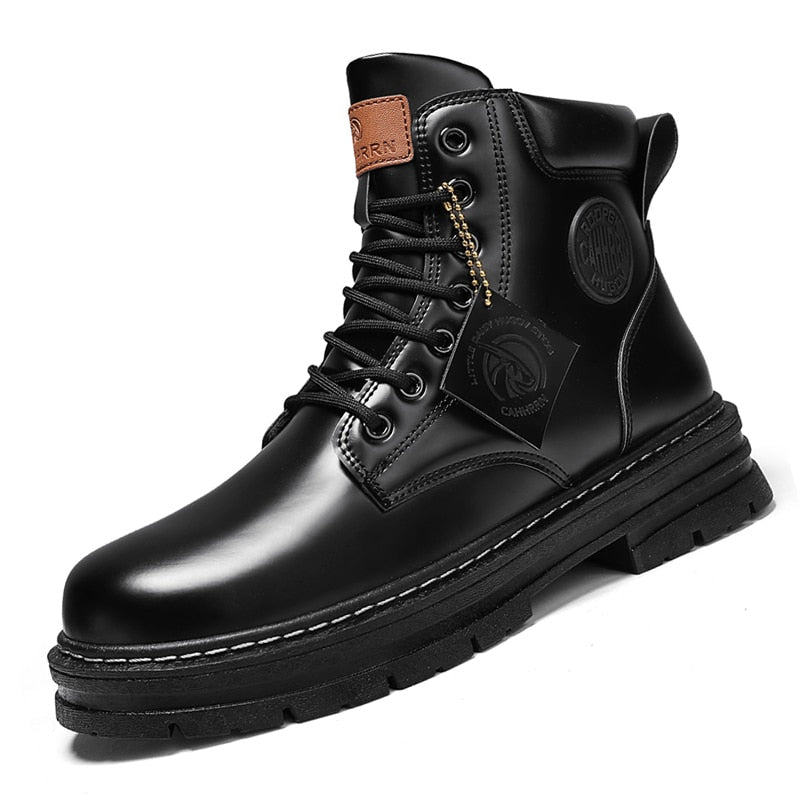 High Top Boots Men Leather Shoes Fashion Motorcycle Ankle Military Boots For Men Winter Boots Man Shoes Lace-Up Botas Hombre - Amazhona 