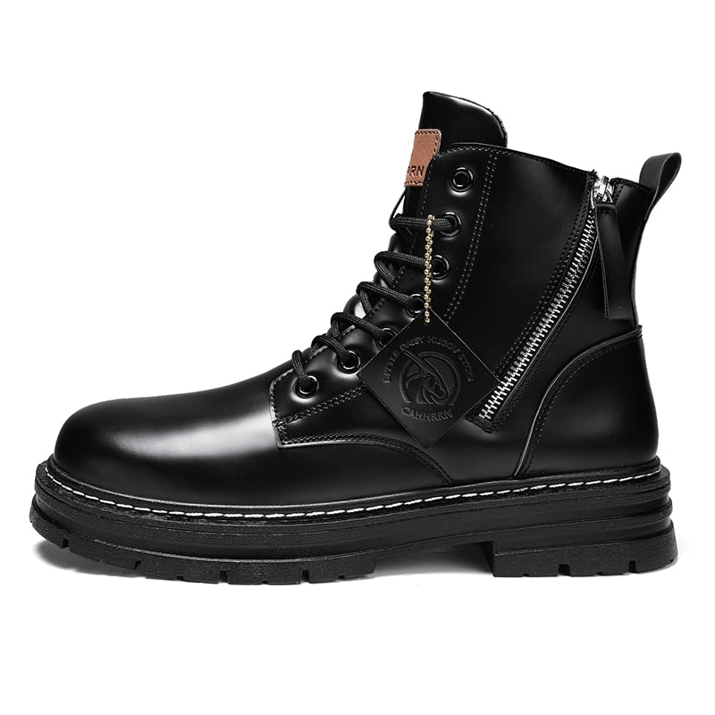 High Top Boots Men Leather Shoes Fashion Motorcycle Ankle Military Boots For Men Winter Boots Man Shoes Lace-Up Botas Hombre - Amazhona 