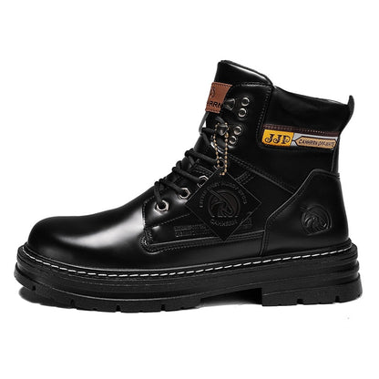 High Top Boots Men Leather Shoes Fashion Motorcycle Ankle Military Boots For Men Winter Boots Man Shoes Lace-Up Botas Hombre - Amazhona 