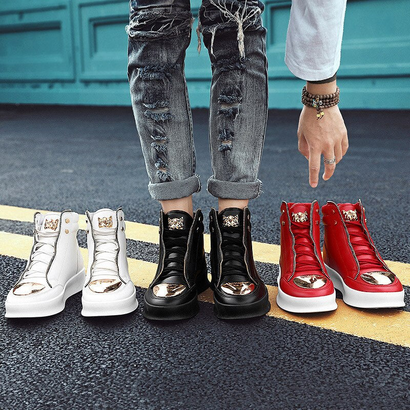 High Top Casual Shoes Men Sneakers 2022 Fashion Skateboard Shoes Leopard Platform Shoe Sport Training Shoes Men's Ankle Boots - Amazhona 