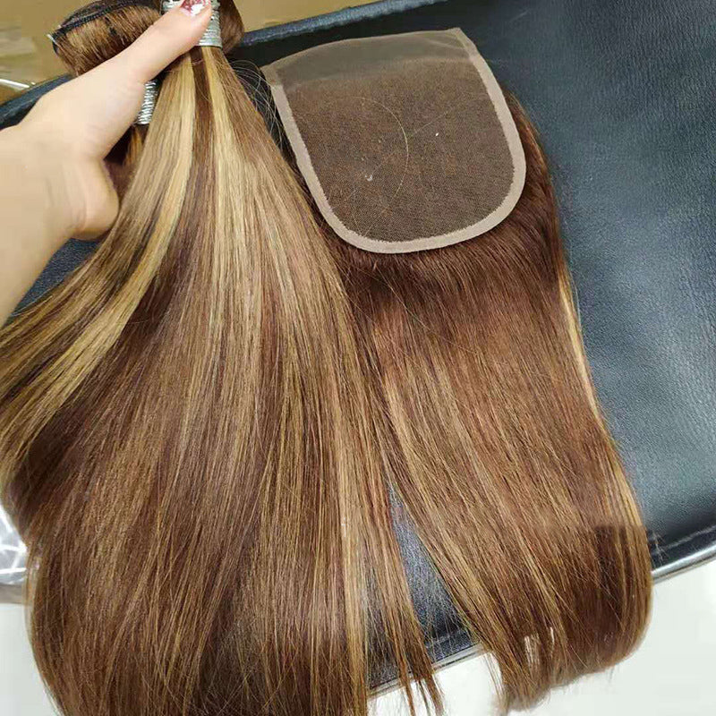 Highlight bundles with closure straight brazilian human hair - Amazhona 