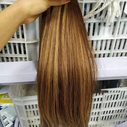 Highlight bundles with closure straight brazilian human hair - Amazhona 