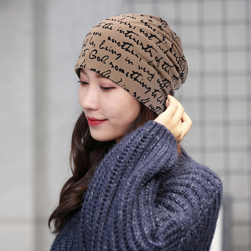 Hip Hop Skullies Beanies Letter Print Men's Goth Bonnet Hat Cap Thin Autumn Streetwear Women's Cotton Winter Nightcap Head Wrap - Amazhona 