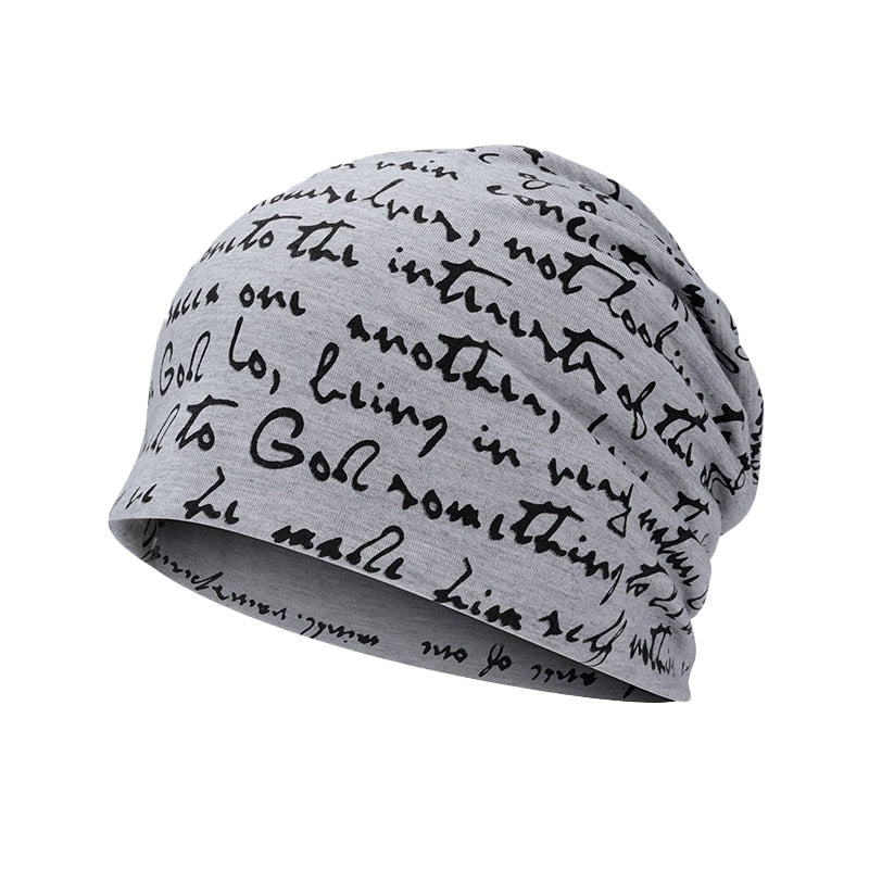 Hip Hop Skullies Beanies Letter Print Men's Goth Bonnet Hat Cap Thin Autumn Streetwear Women's Cotton Winter Nightcap Head Wrap - Amazhona 