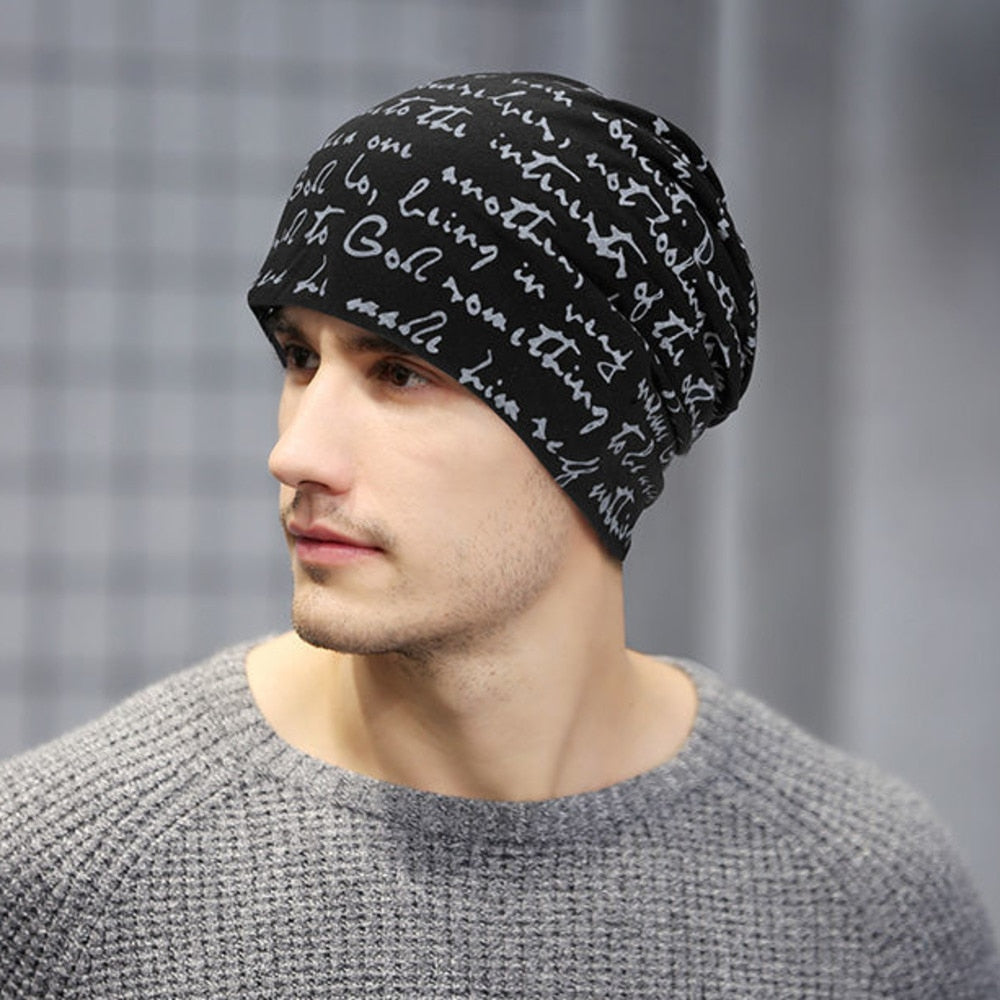 Hip Hop Skullies Beanies Letter Print Men's Goth Bonnet Hat Cap Thin Autumn Streetwear Women's Cotton Winter Nightcap Head Wrap - Amazhona 