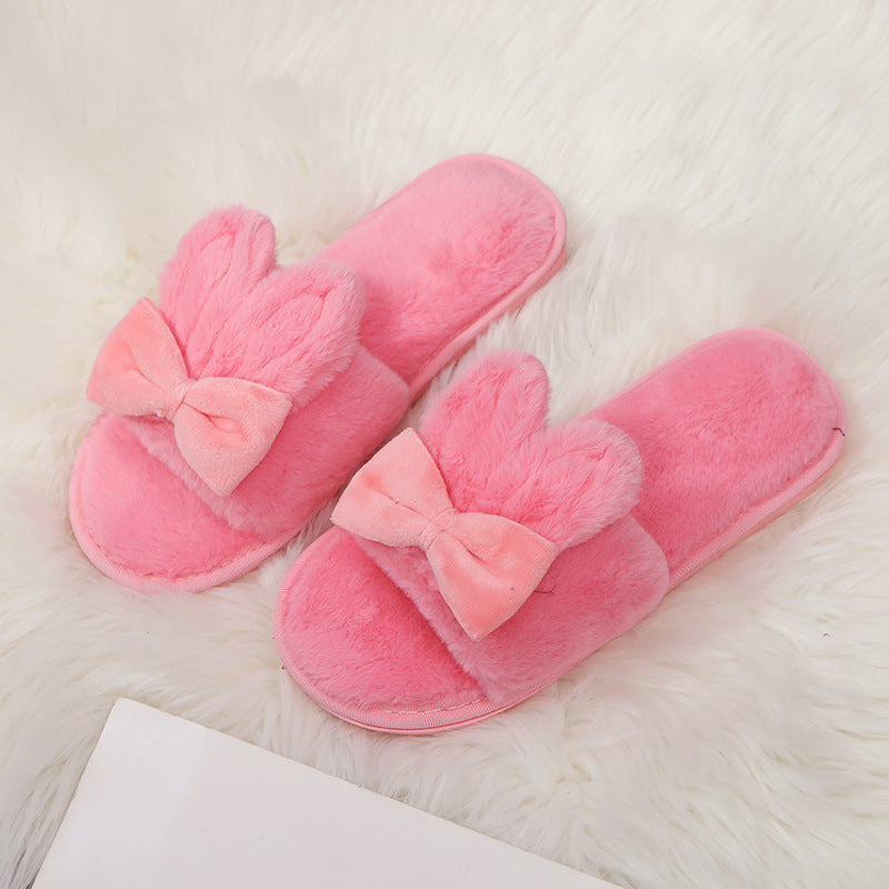 Home Furry Slippers Female Bow Rabbit Ears - Amazhona 