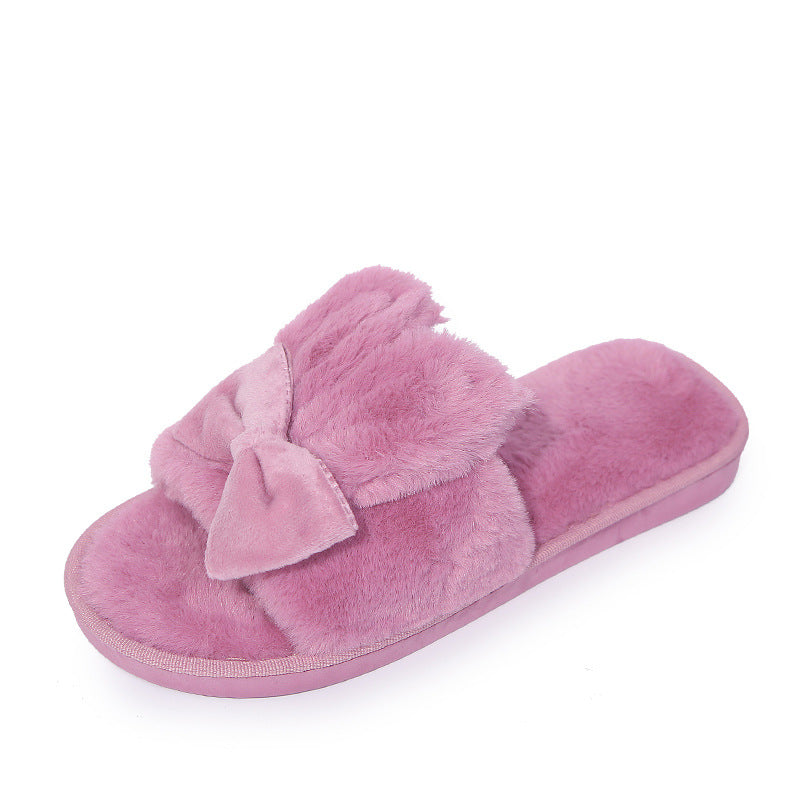 Home Furry Slippers Female Bow Rabbit Ears - Amazhona 